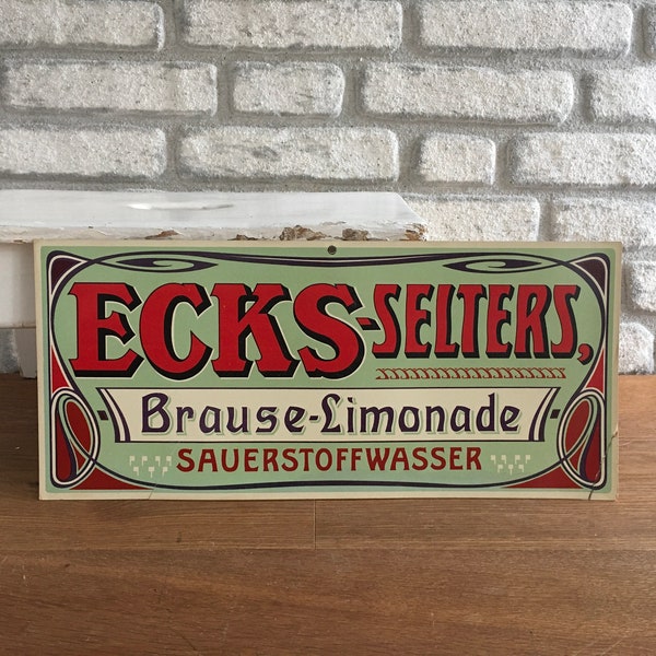 Antique Advertising Board | Cardboard Sign | Original Vintage | Ecks Selters Brause Limonade Sauerstoff Wasser | 1920 Germany | Art Deco