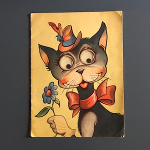 Livre d'images pour enfants | Animaux avec des yeux écarquillés mobiles, yeux phosphorescents | Chat, chien, ours, canard, etc. | Petites histoires allemandes | 1950/1960
