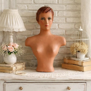 Art Deco Mannequin Bust | Antique Shop Window / Store Display | Flat Wall Manikin | Mannequin Head Hand-Painted | Germany 1930s