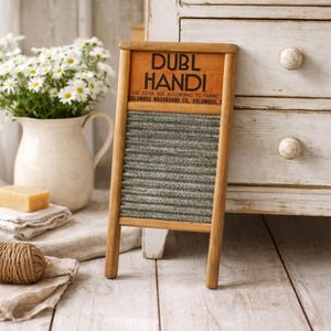 Antiek wasbord hout en metaal | Vintage wasbord | Columbus Dubl Handi-wasbord | Decoratie huisjes en boerderijen | VS, jaren 40