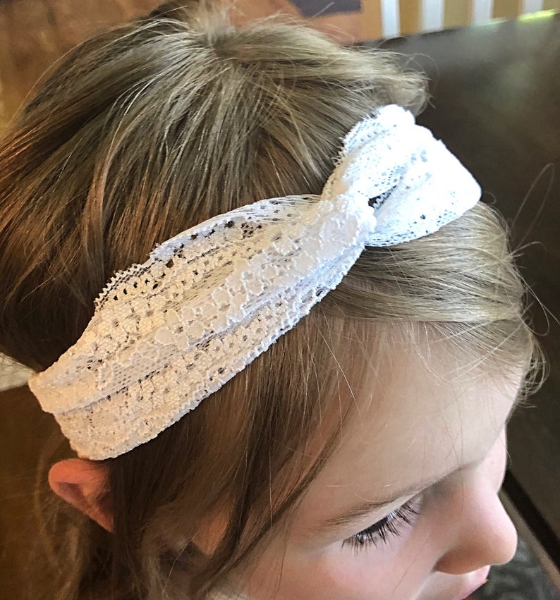 Wrap Lace Headband Wide Birthday White Wedding NB-Teen You Choose Size