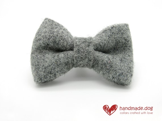 Handmade Soft Grey 'Harris Tweed' Dog Dickie Bow