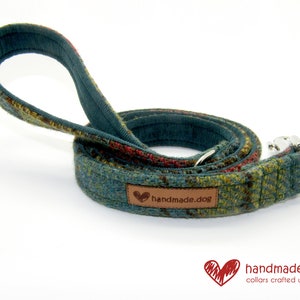 Handmade Dark Green and Yellow Check &#39;Harris Tweed&#39; Dog Lead