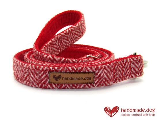 Red and White Herringbone 'Harris Tweed' Dog Lead