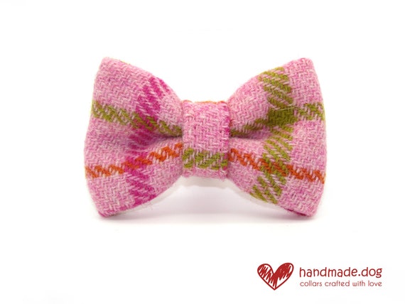 Pink Check 'Harris Tweed' Dog Dickie Bow
