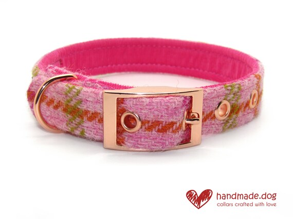 Pink Check 'Harris Tweed' Dog Collar