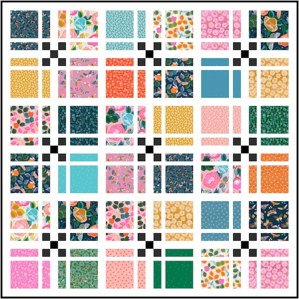 Stay Square pdf digitaal quiltpatroon: Pieced Just Sew, Layer Cake of Fat Quarter-vriendelijk