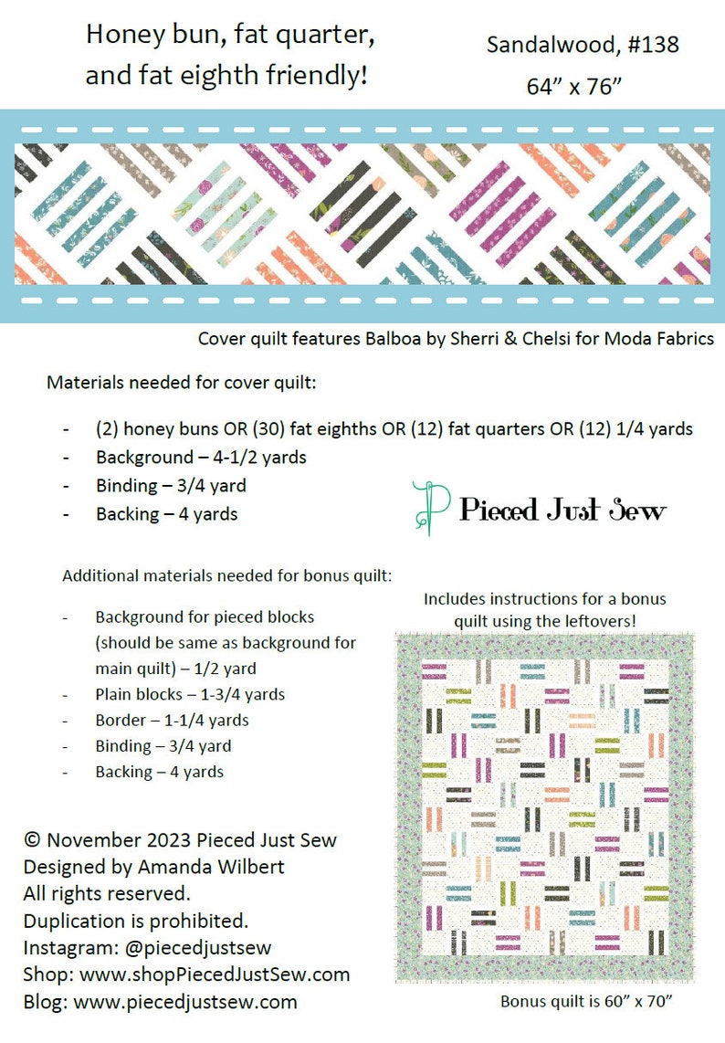 Sandalwood PDF Digital Quilt Pattern by Pieced Just Sew, Honey Bun, Fat Quarter, or Fat Eighth Friendly image 4