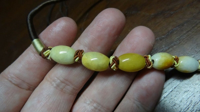 JN019 Barrel Adjustible Chinese Jadeite Choker Necklace Brown Chinese Knot