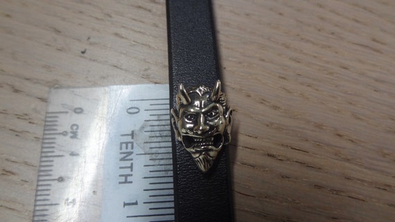 2101-2101 - Black Leather Cuff Bracelet - Japanese Noh Mask