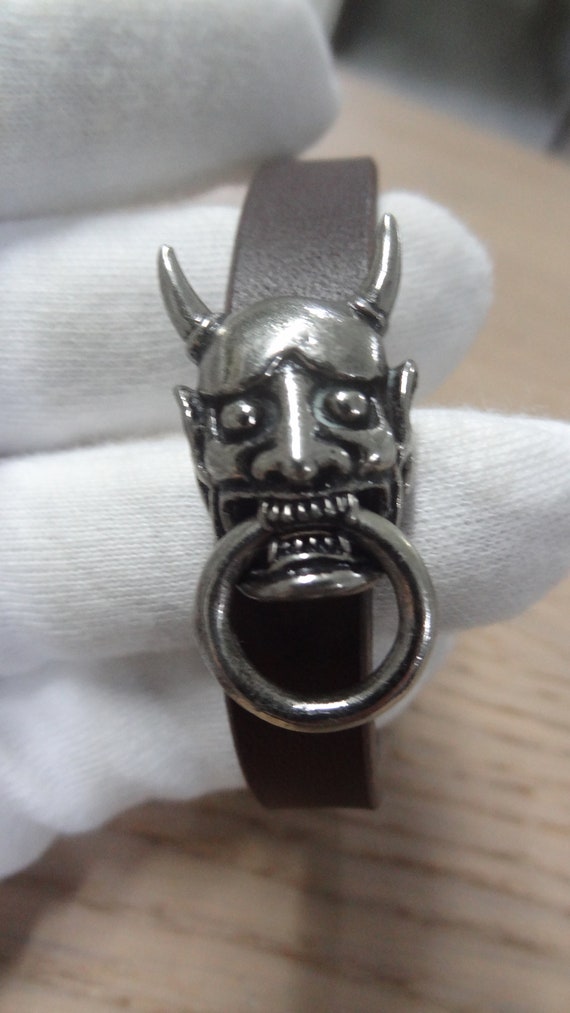 2101-2103 - Leather Cuff Bracelet - Japanese Noh Mask Hannya 2101-2103 - Leather Cuff Bracelet - Japanese Noh Mask Hannya
