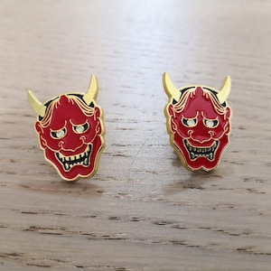 PIN-001 - Ensemble de 2 épingles en émail Hannya Mask - Prajna Demon Noh Mask Hannya Devil Demon - Oni Pin - LIVRAISON GRATUITE