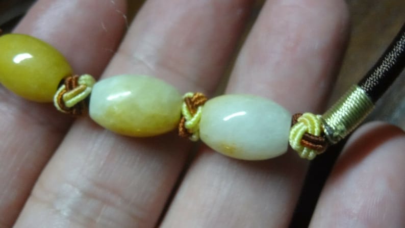 JN019 Barrel Adjustible Chinese Jadeite Choker Necklace Brown Chinese Knot