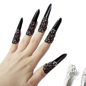 NAIL CLAW - (5 cm) - Set di 10 artigli regolabili in filigrana in acciaio inossidabile oro, argento o nero - Artigli in filigrana - Protezioni per unghie