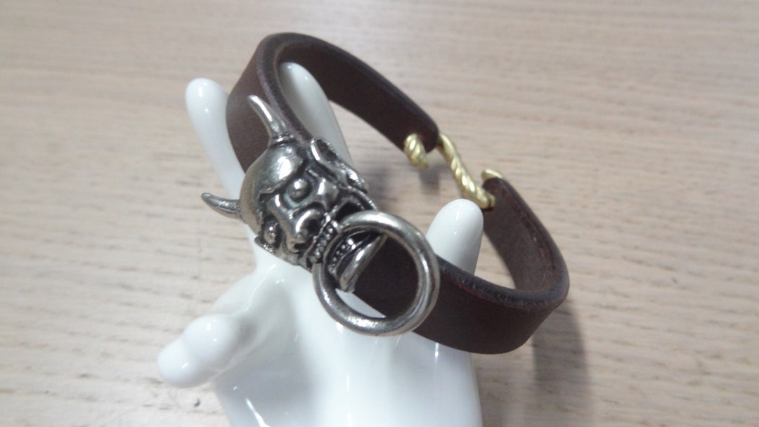 2101-2103 - Leather Cuff Bracelet - Japanese Noh Mask Hannya 2101-2103 - Leather Cuff Bracelet - Japanese Noh Mask Hannya