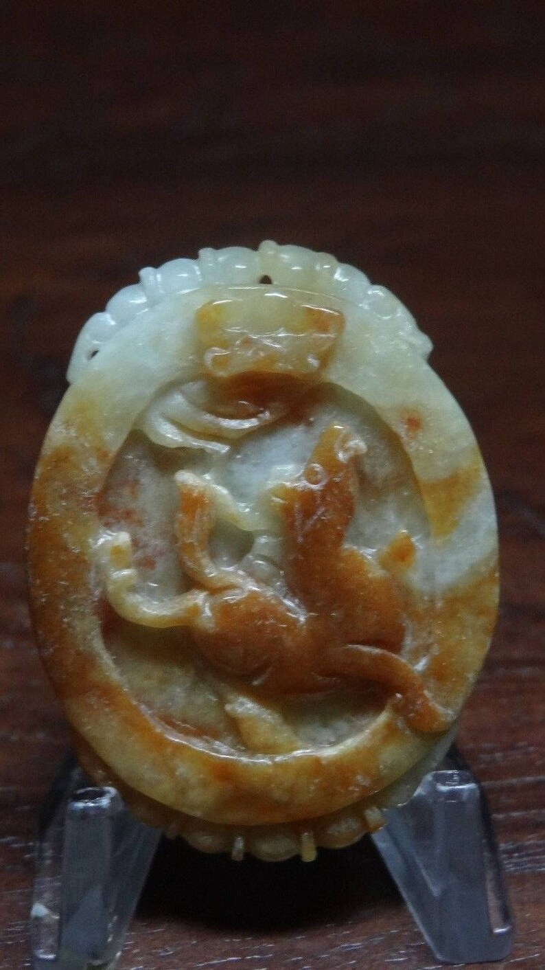 Jade Stone Polished Chinese Zodiac Jadeite Pendant Horse Stallion Gamble Stone 1803-35