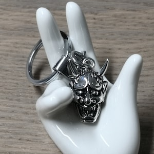 2204-001 - Stainless Steel Keychain - Japanese Noh Mask Hannya Devil Demon - Surfer / Biker - Oni Noh Mask - Prajna Demon -  Samurai Mask