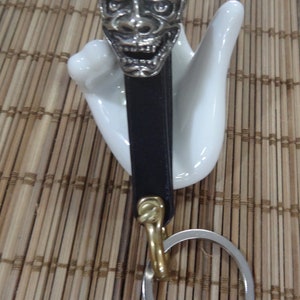 2004-08 - Leather Keychain with Screwback Silver-plated Concho - Japanese Noh Mask Hannya Devil Demon - Oni Noh Mask - Hannya Car Keychain