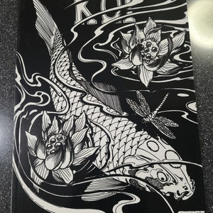 1903-33 - Boek met 50 Japanse tattoo flash-schetsontwerpen - 50 pagina&#39;s met Japanse koi-, karper- en visontwerpen