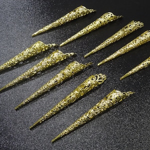 CLAW-GOLD (12CM) - Set di 5 o 10 artigli regolabili in filigrana d&#39;acciaio oro - artigli in filigrana (lunghi 12 cm) - protezioni per unghie