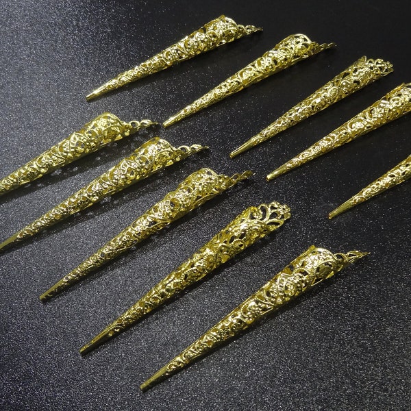 CLAW-GOLD(12CM) - Set of 5 or 10 Steel Gold Filigree Adjustable Claws  - Filigree Claws (12cm Long) - Fingernail Guards