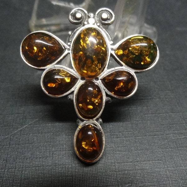 1807-05 - Authentic Vintage Amber Brooch - Dragpn - Energetic and Protective Gem - Pendentif Ambre