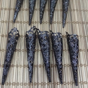 CLAW-BLACK (8cm) - Set di 5 o 10 artigli regolabili in filigrana nera in acciaio inossidabile - Set di 10 artigli in filigrana (lunghi 8 cm) - Protezioni per unghie
