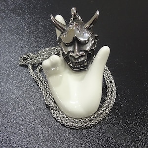 2009-01 - Stainless Steel Pendant - Japanese Noh Mask Hannya Devil Demon - Surfer / Biker - Oni Noh Mask - Prajna Demon -  Samurai Mask