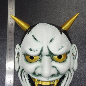 1911-03 - Resin Hannya Mask   - Greenish White Prajna Demon Noh Mask Hannya Devil Demon Halloween Costume Cosplay Samurai Warrior