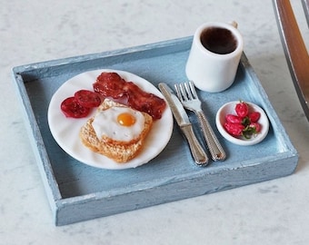 Miniature Dollhouse Bacon, Egg and Tomato Breakfast Set - Scale 1:12