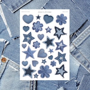 Patchs en jean • Feuille d'autocollants pour journal indésirable • Bibelots et petits morceaux • Stickers albums • Vision Board • Stickers éphémères