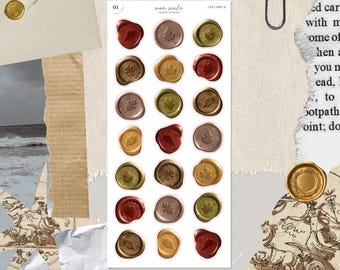 Fall Leaves Wax Seals • Junk Journal Sticker Sheet • Trinkets & Tidbits • Scrapbook Stickers • Vision Board • Vintage Retro Aesthetic