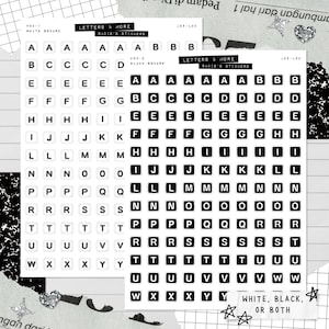 SQUARE Letter Bead Stickers Black or White • Junk Journal Sticker Sheets • Typography Stickers • Scrapbook Stickers • Vision Board • Letters