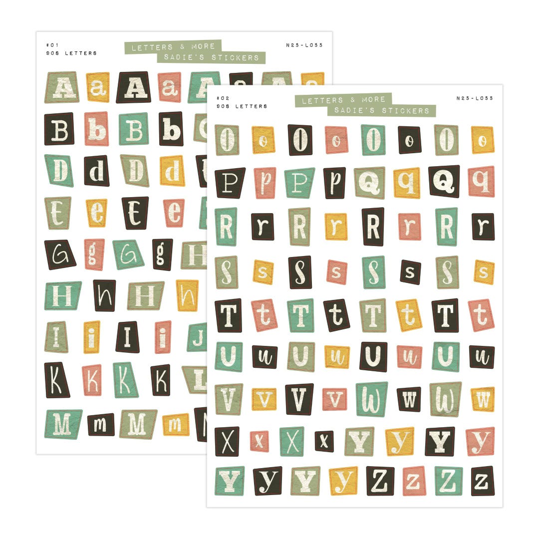 90s Letters Set • Letters & More • Sticker Sheet • Junk Journal ...