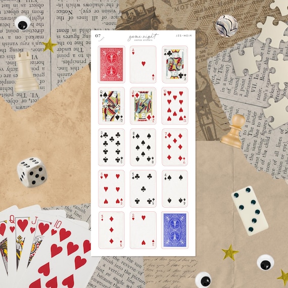 Playing Cards • Junk Journal Sticker Sheet • Game Night • Trinkets & Tidbits • Scrapbook Stickers • Vision Board • Vintage Retro Aesthetic