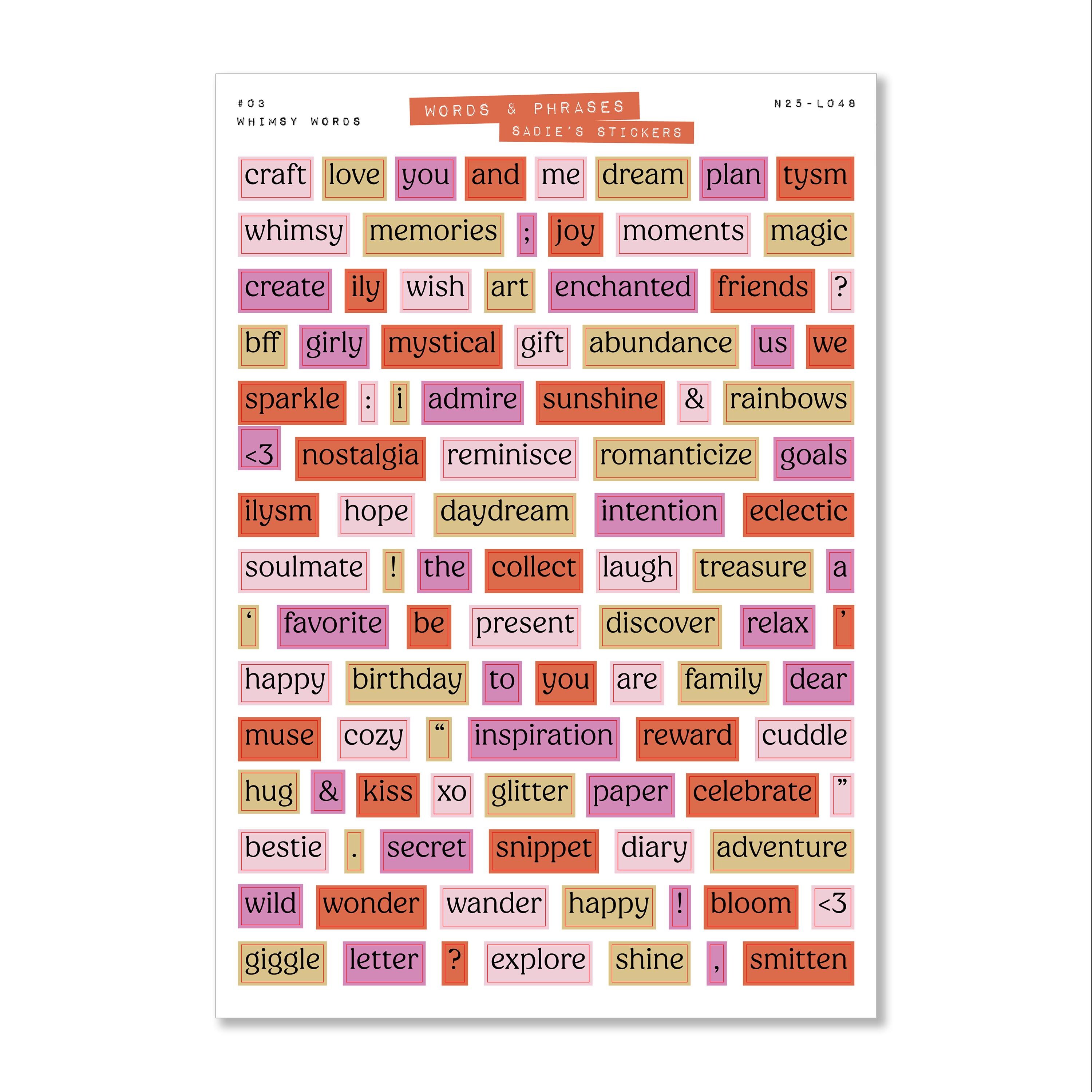 Whimsy Taglines Whimsy Words • Words & Phrases • Junk Journal Scrapbook Sticker Sheet ...