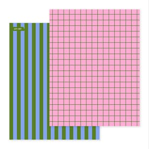 May include: Two sheets of patterned paper. One features vertical stripes in olive green and light blue. The other has a pink grid pattern with olive green lines. The text "C25-007" is visible.