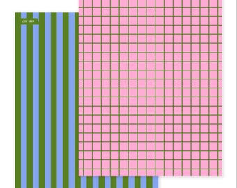 Candy Stripe & Grid • Plakboekpapier • Dubbelzijdig kraftpapier • Patroonpapier • Junkjournaal, doe-het-zelf kaarten maken, plakboek, kortstondige