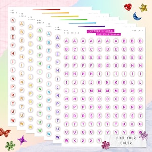 CIRKEL FÄRGGLADA Bokstäver Pärlklistermärken • Junk Journal-klistermärkesark • Typografiklistermärken • Scrapbook-klistermärken • Vision Board • Regnbåge