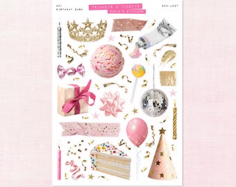 Birthday Bash Trinkets • Junk Journal Sticker Sheet • Trinkets & Tidbits • Scrapbook Stickers • Vision Board • Celebration Party Aesthetic