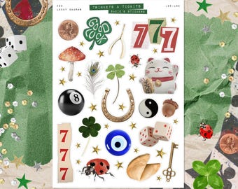 Lucky Charms • Junk Journal Sticker Sheet • Trinkets & Tidbits • Scrapbook Stickers • Vision Board • Retro Aesthetic • Good Luck Charm