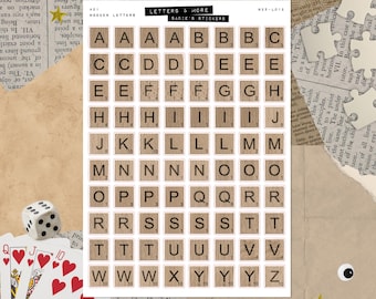 Wooden Tile Letters • Junk Journal Sticker Sheet • Letters & More • Scrapbook Stickers • Vision Board • Typography Stickers