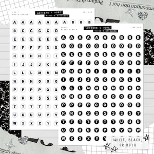 Adesivos de contas de letras CIRCLE preto ou branco • Folhas de adesivos de diário de lixo • Adesivos de tipografia • Adesivos de álbum de recortes • Quadro de visão • Letras