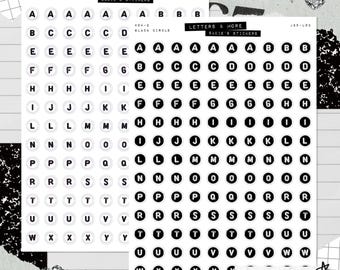 CIRCLE Letter Bead Stickers Black or White • Junk Journal Sticker Sheets • Typography Stickers • Scrapbook Stickers • Vision Board • Letters