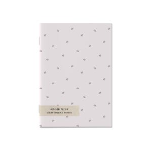 May include: A pale pink scrapbook paper featuring a repeating pattern of tiny pink floral motifs. The words "MAISON FLEUR SCRAPBOOKING PAPERS" are printed on a light beige label across the bottom of the paper.
