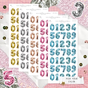 Mini ballons chiffres • Feuille d'autocollants décorative pour journalisation • Journal de bords indésirables • Autocollants de scrapbooking • Vision Board • Esthétique rétro d'inspiration an 2000