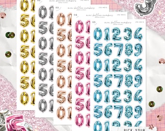 Mini Balloon Numbers • Decorative Journaling Sticker Sheet • Junk Journal • Scrapbook Stickers • Vision Board • Retro Y2K Inspired Aesthetic
