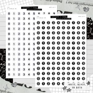 CIRCLE Stickers chiffres noirs ou blancs • Feuilles d'autocollants pour journal indésirable • Stickers typographie • Stickers scrapbooking • Vision Board • Chiffres