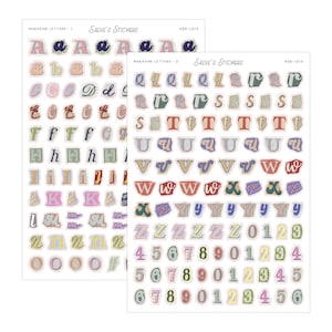 May include: Two sticker sheets featuring magazine-style letters and numbers. The stickers have a torn paper aesthetic with various colors and patterns. The text "Sadie's Stickers" and "Magazine Letters" is printed on the sheets.