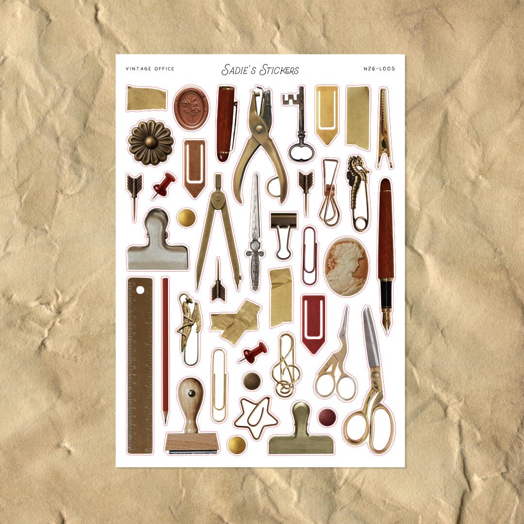 Vintage Office • Junk Journal Sticker Sheet • Trinkets & Tidbits ...